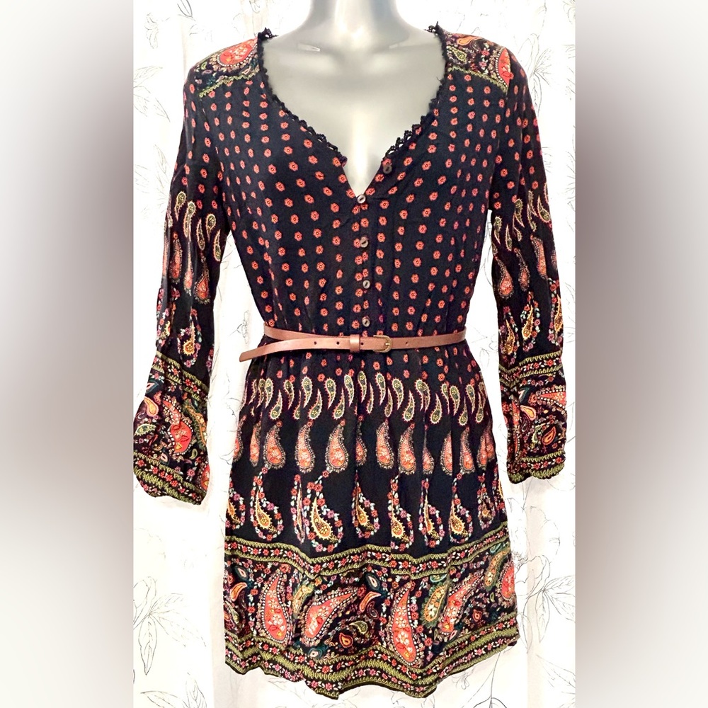 Junior Paisley Print Belted dress.